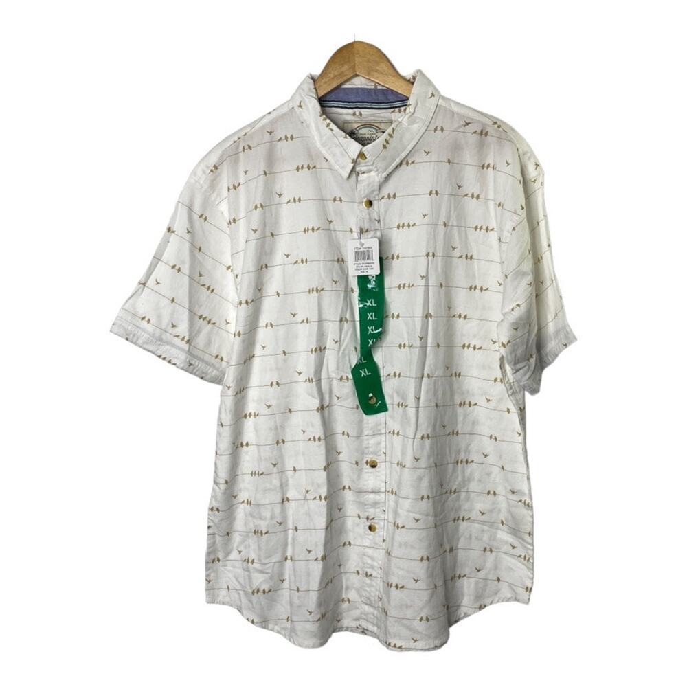 Seapointe Island Classics White Short Sleeve Bird Print Button Up Shirt  XL New